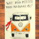tekening oranje volkswagen busje met rode sjawl